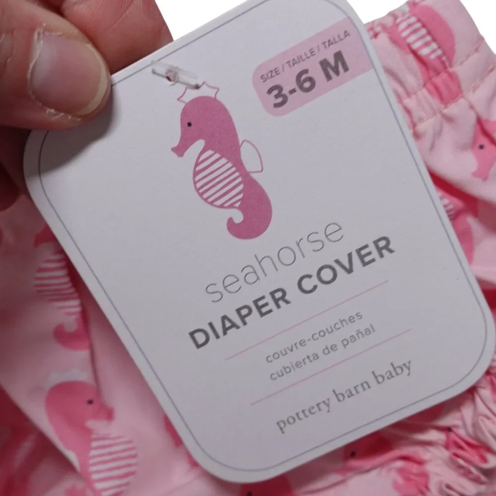 NWT Pottery Barn Kids Diaper Cover 3-6M Pink Seahorse Print Water Resistant